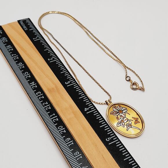 Vintage Reed & Barton Damascene July Larkspur Pendant Necklace Birth Flower - Picture 6 of 10